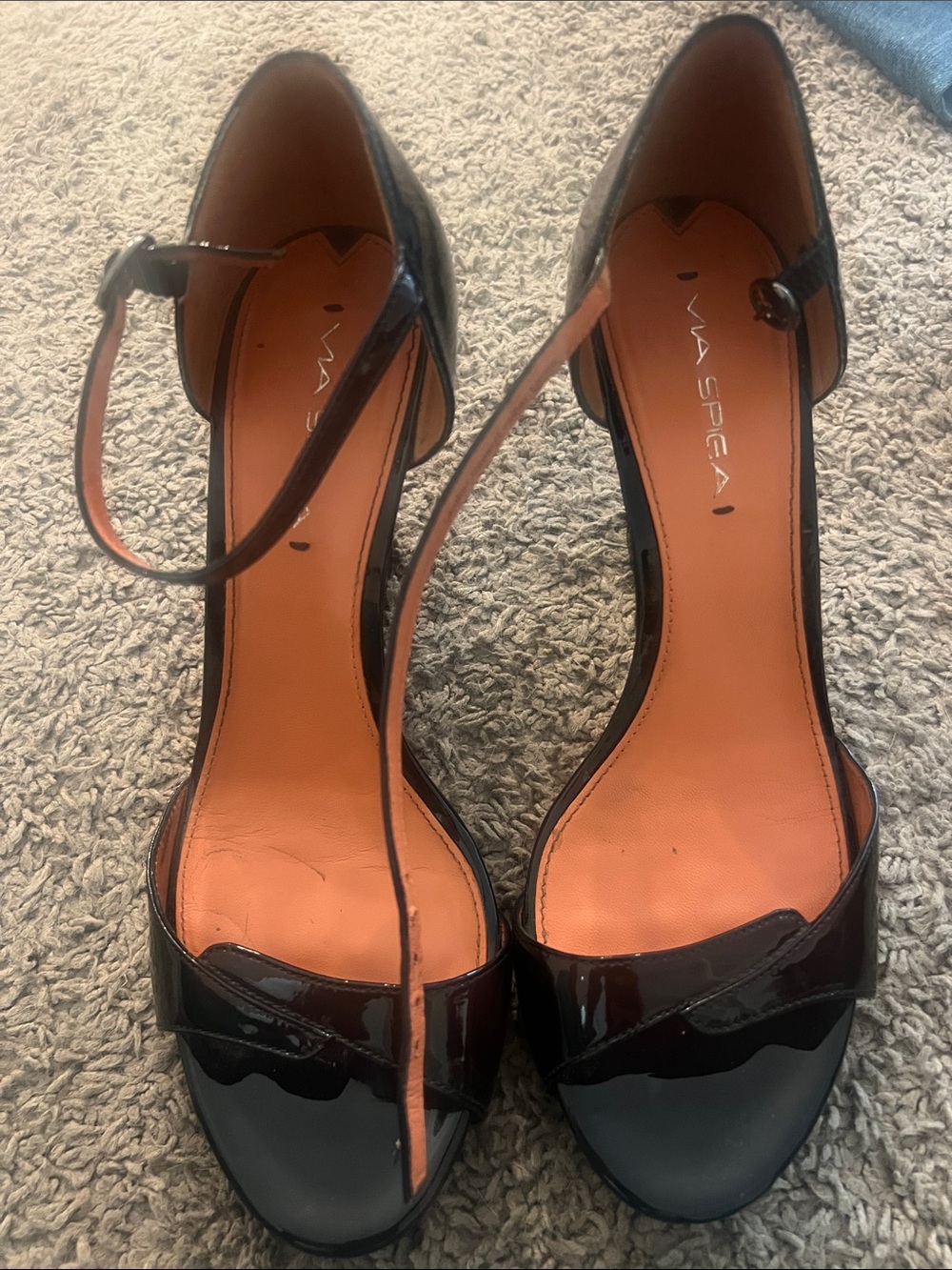 Via Spiga Black Patent Ankle-Strap Heels